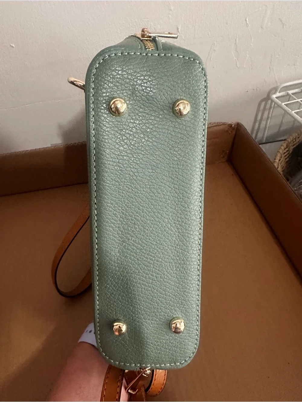 Sage Green and Tan Leather Pocket Backpack for Women